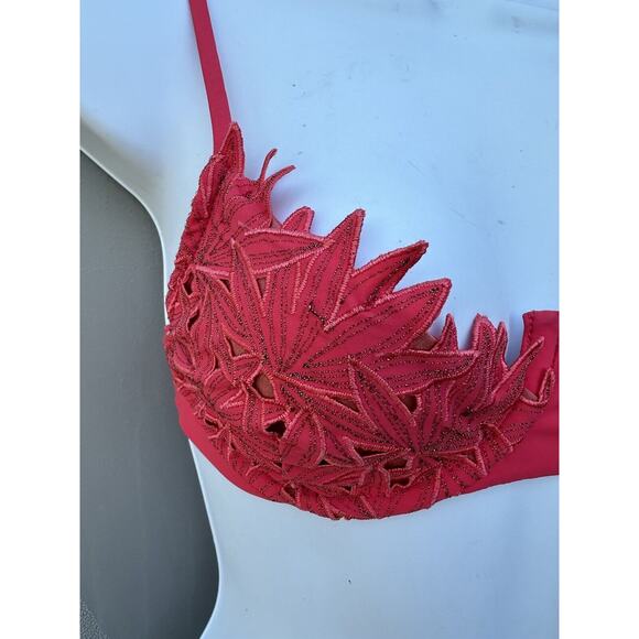 Blue Life Pasion flower Coral Lace Underwire Bikini Swimsuit Top Demi Cup Sz XS - Picture 4 of 7